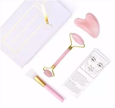 Gem Handheld Rosenquarz Jade Roller Gua Sha Set