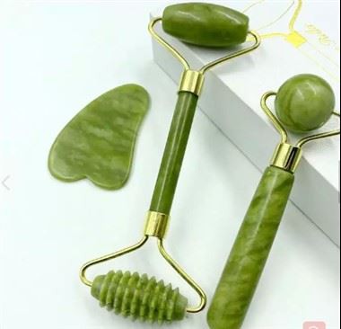 Quarz Steinkristall Jade Gesichtsmassage Roller Gua Sha Set