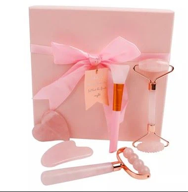 Rosequarz -Gesichtsmassage Jade Roller und Gua Sha Sets